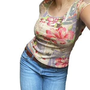 Vintage White Stag Graphic Collage T-Shirt Size Small